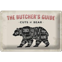 BBQ: The Butcher`s Guide - Cuts Of Bear - Blechschild 30 X 20 Cm